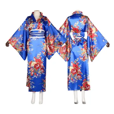 (Blue, XXL) Traditional Japanese Kimono Cosplay Costume Women's Yukata Set for Anime, Stage Perf