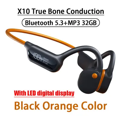 (x10-Orange-LED-32G) X7/X10 IPX8 Waterproof Swimming Bone Conduction Bluetooth 5.3 Headphone