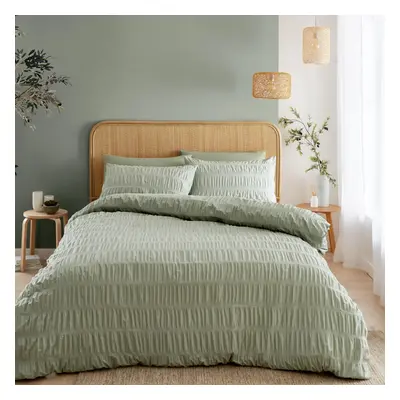 Catherine Lansfield Seersucker Double Duvet Cover Set with Pillowcases Sage Green