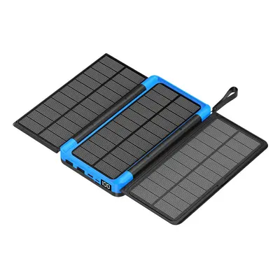 (10000mAh, Blue) 20000mAh Folding Solar Power Bank with Solar Panel Qi Wireless Charger Powerban