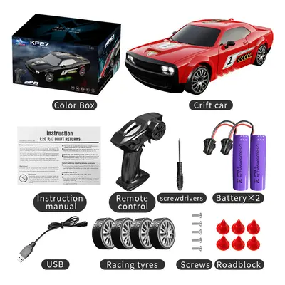 (KF27 Car Red 2B) JHD2.4G Professional Drive with Light Racing Remote Control Car 1:20 Four-whee