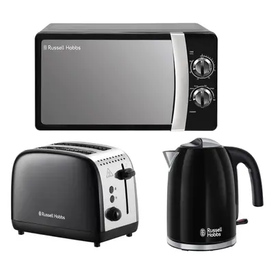 Russell Hobbs Colours Plus Black Kettle Slice Toaster Microwave Set