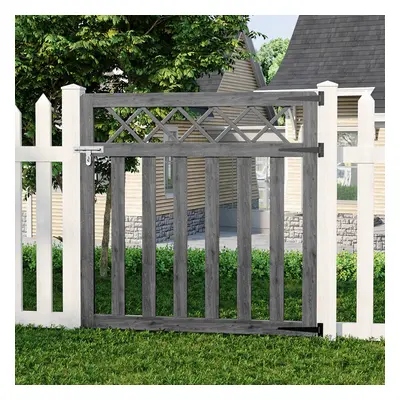 (Grey, 120cm W x 120cm H) Outdoor Cross Top Wooden Garden Gate Pedestrian Fence Yard Door