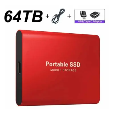 (Red 64TB) External Hard Drive Portable Shockproof Mobile SSD