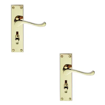 2x PAIR Victorian Scroll Handle on Bathroom Backplate x 41mm Polished Brass