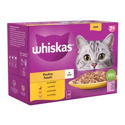 Whiskas 7+ Poultry Feasts Senior Wet Cat Food Pouches in Jelly x 85g (Pack of 4)