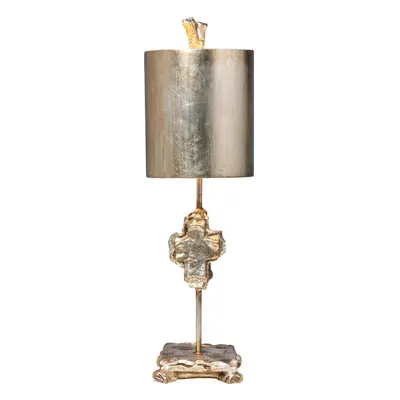 Table Lamp Caarving On Stem Footed Base Matching Shade Silver Leaf LED E27 60W