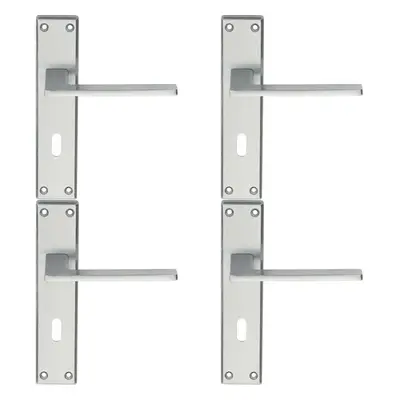 4x Flat Straight Lever on Lock Backplate Door Handle x 40mm Satin Chrome