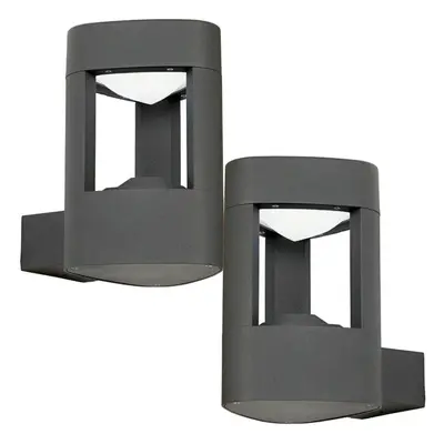 2 PACK IP44 Outdoor LED Lamp Textured Grey Triangle Wall Light Porch Door Open