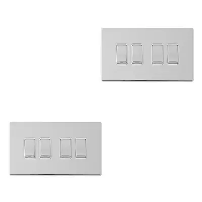 2 PACK Gang QUAD Light Switch SCREWLESS POLISHED CHROME Way 10A Rocker