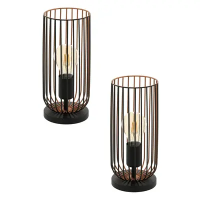 2 PACK Small Table Lamp Desk Light Black & Copper Cage Shade 1x 60W E27