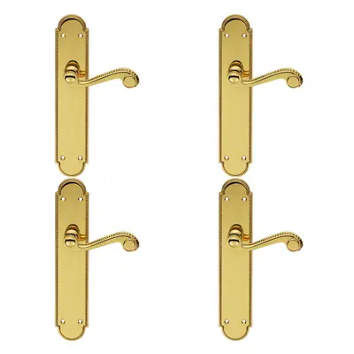 4x PAIR Beaded Pattern Handle on Latch Backplate x 50mm Polished Brass