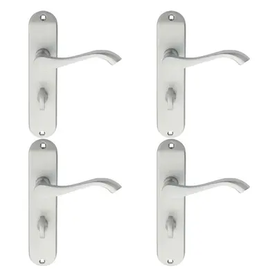 4x PAIR Curved Handle on Chamfered Bathroom Backplate x 40mm Satin Chrome