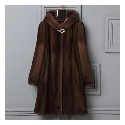 (dark brown, 9XL) Autumn And Winter Fur Coat High Imitation Mink Coat Women&apos;s Long Hooded C