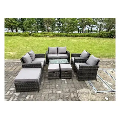 Fimous Seater High Back Rattan Sofa Set Oblong Coffee Table Garden Furniture Outdoor Patio