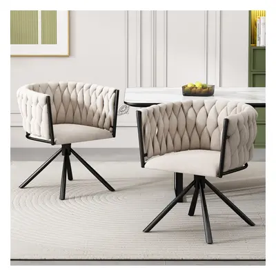 (Beige) Set of Leisure Swivel Chair with Four Metal Legs