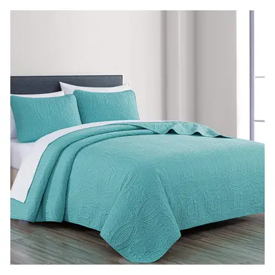 Chezmoi Collection Austin 3-Piece Oversized Bedspread Coverlet Set (King Turquoise)