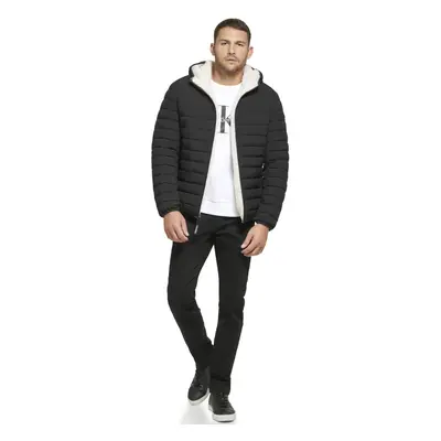 Calvin Klein Mens Hooded Down Jacket Quilted Coat Sherpa Lined Black Larg