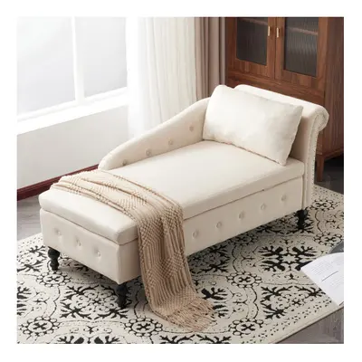 (Beige) Velvet Chaise Lounge Sofa for Bedroom/Living Room with Storage and Right Armrest