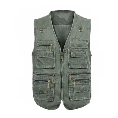 (green, 8XL) Men&apos;s Vest Casual Jacket Spring And Autumn Loose Style Cotton Multi-pocket Zip