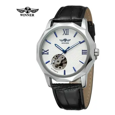 (white) Winner Men&apos;s Fashion Casual Hollow Vintage Fully Automatic Mechanical Watch