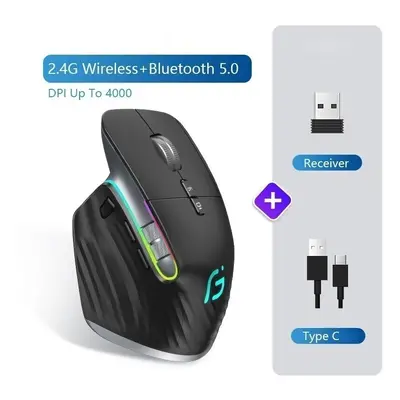 (Black) Bluetooth +Wireless Mouse Rechargeable Colors RGB LED Gaming Mouse Ergonomic Mice for Ga