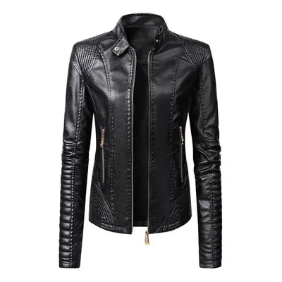 (black, XL) European And American Women&apos;s Jacket Women&apos;s Pu Leather Jacket