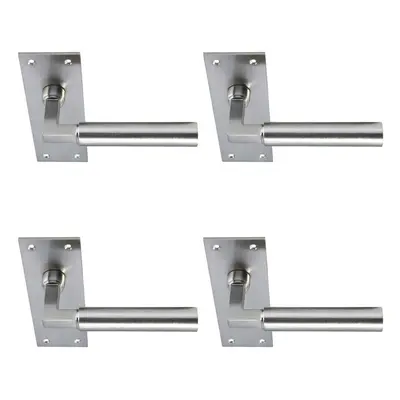 4x PAIR Round Bar Handle on Slim Bathroom Backplate x 50mm Satin Nickel