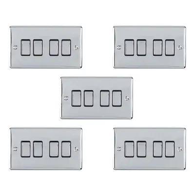 5 PACK Gang Metal Quad Light Switch POLISHED CHROME Way 10A Black Trim