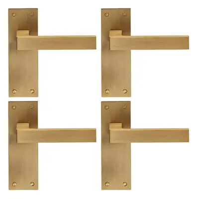 4x PAIR Straight Square Handle on Slim Latch Backplate x 50mm Antique Brass