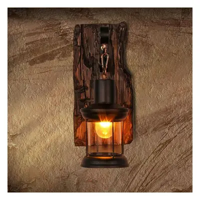 (black) Antique Style Industrial Wood Wall Sconce Light E27 Decorate Lamp Metal Fixture Glass Sh