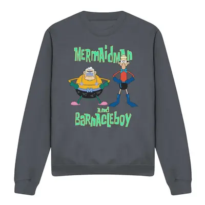 (L, Charcoal) SpongeBob SquarePants Unisex Adult Mermaid Man & Barnacle Boy Sweatshirt