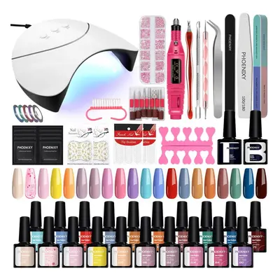 (Style 05) Phoenixy Colours Gel Nail Polish Gel Varnish Kit With 36w Nail Lamp Nail Drill Machin