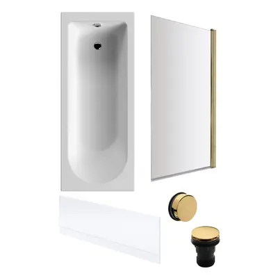 Round Single Ended Bath, Front Panel, Brushed Brass Screen and Waste -1700x700mm