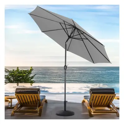 (Light Grey) 3M Large Patio Umbrella Outdoor Parasol with Base