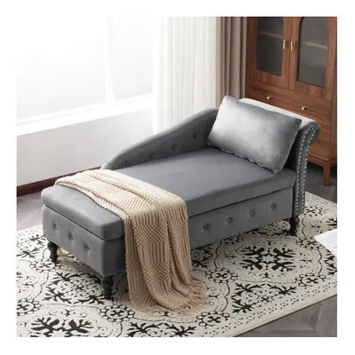 (Grey) Velvet Chaise Lounge Sofa for Bedroom/Living Room with Storage and Right Armrest