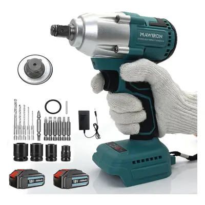 Heavy-Duty Cordless Brushless Impact Wrench Set+2x5.5A Battery+Charger-Makita Compatible