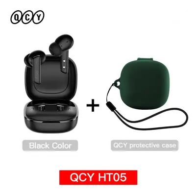 (Black with Case02) QCY HT05 ANC Wireless TWS Bluetooth 5.2 Earphones 40dB Active Noise Cancella