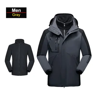 (Men-Gray, XXXL(77.5-87.5kg)) Men's In Thick Hiking Jacket Fleece Waterproof Winter Windbreaker 