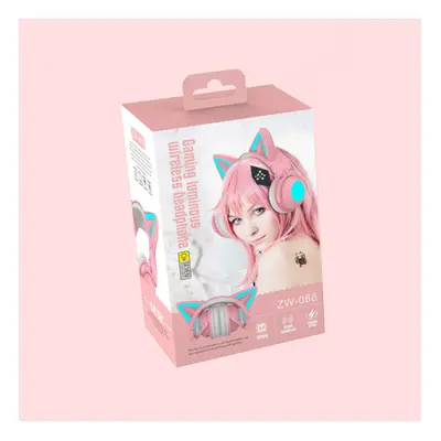 (pink with retail box) RGB Cat Ear Wireless Headsets with Mic 7.1 Stereo Music Bluetooth 5.0