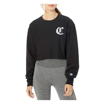 Champion Womens Reverse Weave Cropped Cut Off Crew Black Large