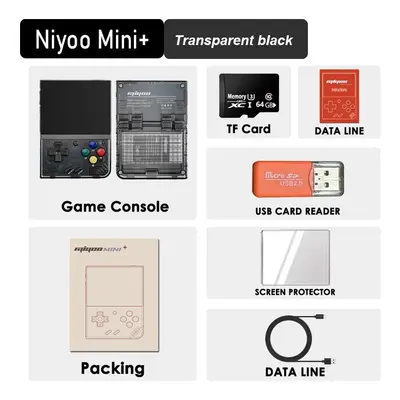 (No Card, Transparent Black) Mini Plus Portable Retro Handheld Game Console 3.5-inch IPS HD Scre