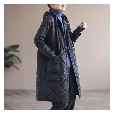 (blue, L) Long Coat For Women Winter Hoodies Coat Oversized Cotton Jacket Windbreaker Jacket Thi