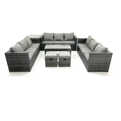 Fimous Outdoor Garden Furniture Set Seater Rattan Sofa Set with Coffee Table Small Footstools Si