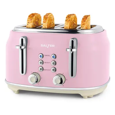 Salter Retro Pink 4-Slice Toaster ? Wide Slots, Browning Levels, Defrost, Reheat, Cancel Functio