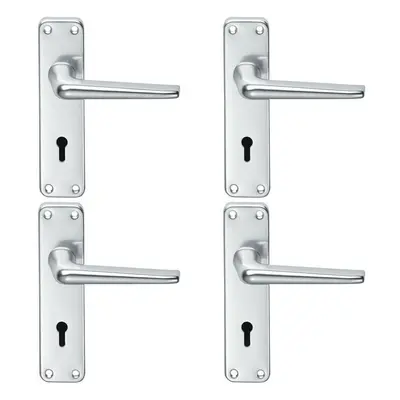 4x PAIR Straight Tapered Handle on Lock Backplate x 41mm Satin Aluminium