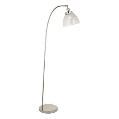 Bright Nickel Standing Floor Lamp Light & Clear Glass Shade - Knurled Detailing