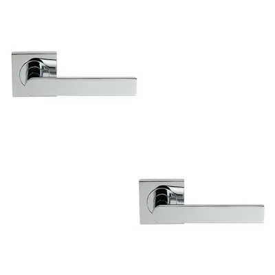 2x PAIR Flat Rectangular Bar Lever on Square Rose Concealed Fix Polished Chrome