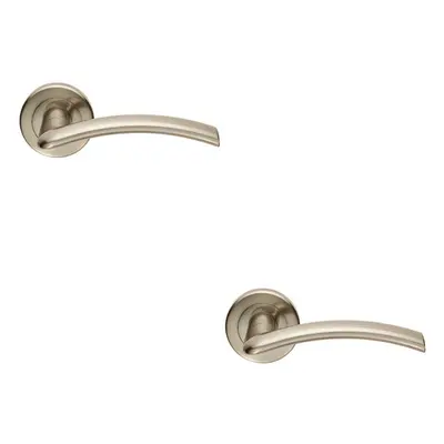 2x PAIR Flat Arched Style Handle on Round Rose Concealed Fix Satin Nickel