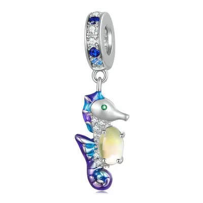 Seahorse Dangle Charm Pendant Sea Life With Cubic Zirconia Genuine Sterling Silver Compatible Wi